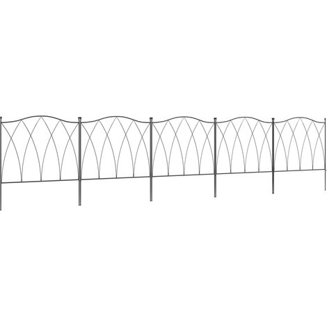 Set mit 5 dekorativen schwarzen Metall-Gartenzäunen – 305 x 62 cm