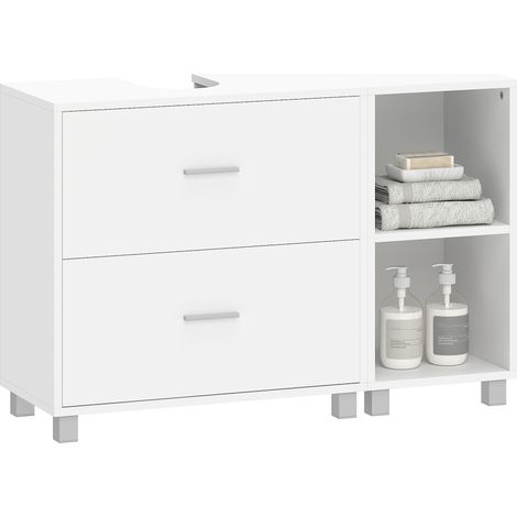 Mobile Sottolavabo Bagno con 2 Cassetti e Ripiani Aperti, in Legno, 90x30x60 cm, Bianco