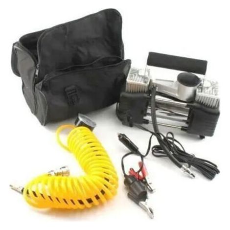 Pair 150Psi 10Bar Compresseur d'Air 12V Double Cylindre Portable Tuyau Spiralé 5 mètres Manomètre Gonfleur Pneus Pour Voiture Vélo Moto