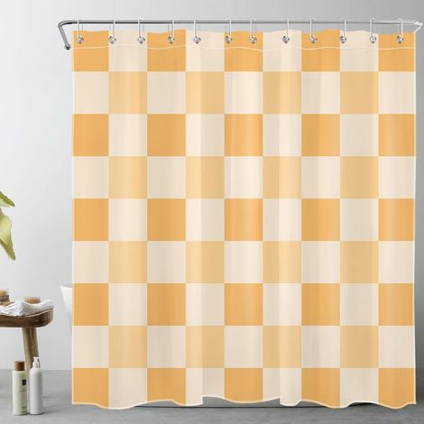 Carreaux Orange et Beige Rideaux de Douche 180x200cm(LxH) Plaid Abstrait Rideaux de Bain avec Crochets,Géométrique Extra Longue Imperméable Polyester Anti Moule Salle de Bain Décor (1/5)