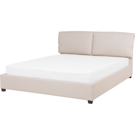 Cama doble de tela de poliéster beige somier cabecero 160 x 200 cm moderno Belfort