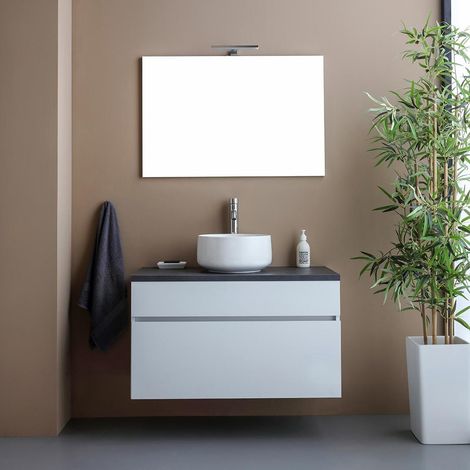 Mobile Bagno Sottolavabo 90Cm Bianco Con Top Antracite  Sole (1/5)