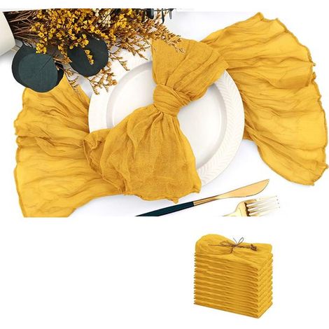 Lot de 12 serviettes en maille à motif vagues, carrées, 50 cm, pour la décoration de table, mariage ou maison. Couleur : Curcuma. (1/5)