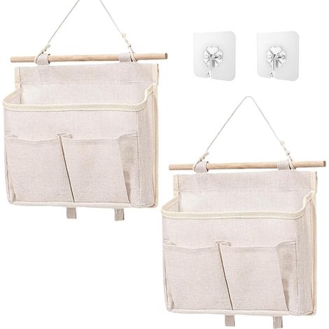 Rangement Suspendu Sac De Rangement Mural Poche Tissu Lin Pliable Vide Poche Mural Sac à Suspendre Organisateur Chambre Bureau Salle de Bain Cuisine Beige (1/5)