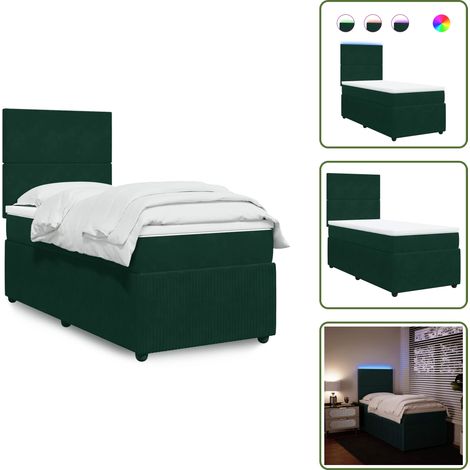 Testiera regolabile - vidaXL Giroletto a Molle con Materasso Verde Scuro 90x200 cm Velluto - Letto con materasso a molle