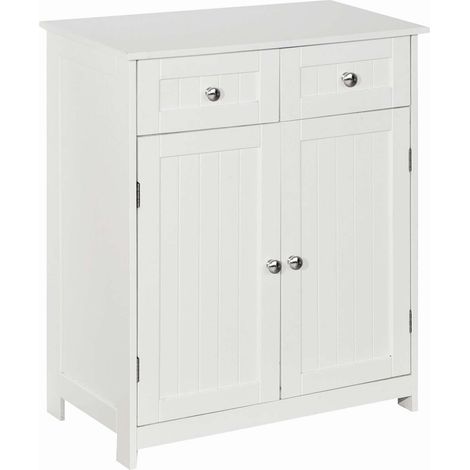 Mobiletto da bagno moderno e spazioso, di colore bianco, con cassetti e ante per cosmetici e accessori, 60x30x75 cm BR3We (1/5)