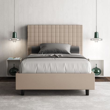 Letto matrimoniale francese senza rete imbottito 140x200 similpelle tortora Sunny (1/4)