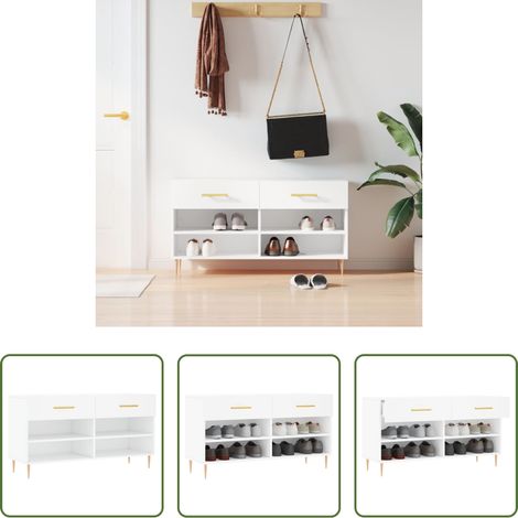 Schuhablage -  Schuhbank Weiß 102x35x55 cm Holzwerkstoff (1/5)