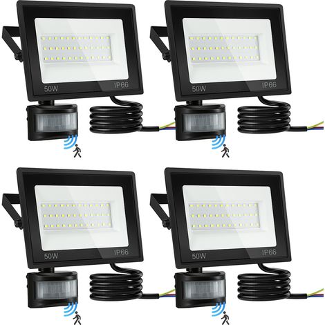 Randaco Proiettore LED da Esterno 4X50W con Sensore di Movimento – Impermeabile IP66, Faro Giardino 6000K Luce Bianca Fredda