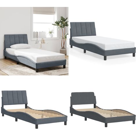 Bettgestell ohne Matratze Dunkelgrau 90x200 cm Samt - Bettsofa - Samtbettwäsche - Doppelbett - Boxspringbett - Lattenrost - Home & Living (1/5)