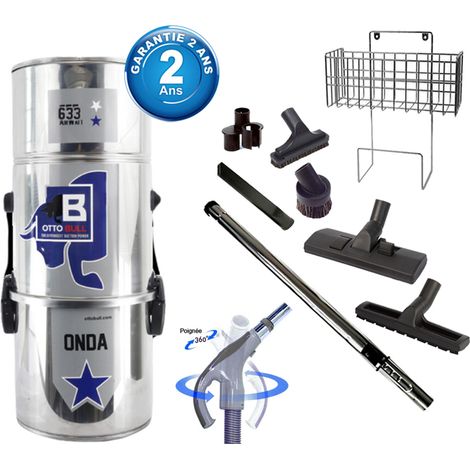 Aspiration centralisée sans sac OTTO BULL ONDA 300 INOX (jusqu’à 300 m²), Garantie 2 ans + Set inter 9 M + 8 accessoires + 1 Kit de nettoyage micro offert (1/5)