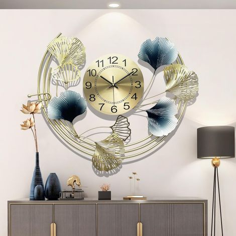 Décoratif Grande Horloge Murale Geante 6752cm, Decoration Salon Moderne, Moderne Design Or Ginkgo Forme Arte Métal Pendules Murales Silencieuse Pour Salon Café Chambre Bureau Restaurant Gold (1/5)