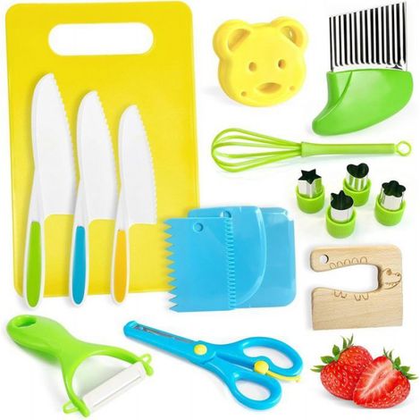 Kit Couteau sécurité de Cuisine pour Enfants - 17 Pièces Couteau Montessori Enfants pour couper et cuire des fruits ou légumes (1/5)