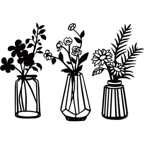 3-teiliges Wanddekor-Set aus Metallblumen, schwarze Metall-Wandkunst, florale Metall-Wandskulptur für Terrasse, Balkon, Wohnzimmer, Schlafzimmer, Esszimmer, Küchendekoration (1/4)