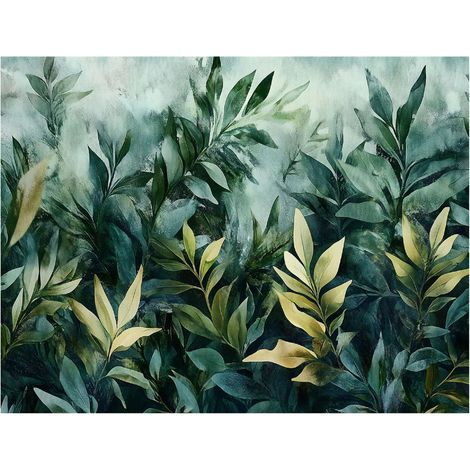 Papier peint feuilles vertes décoration murale pour chambre à coucher et salle de bain – 200 x 140 cm Wallarena (1/4)