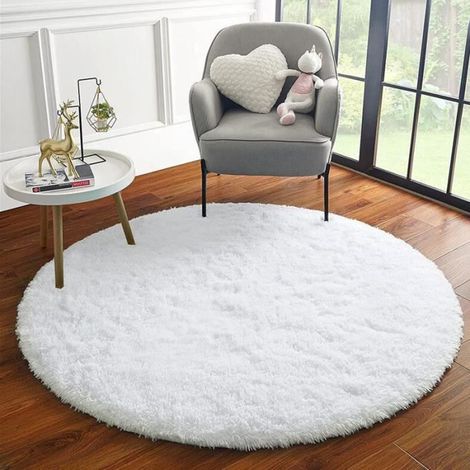 Tapis de salon Shaggy Rond 140cm Blanc - Synthétique - Moderne et confortable (1/2)