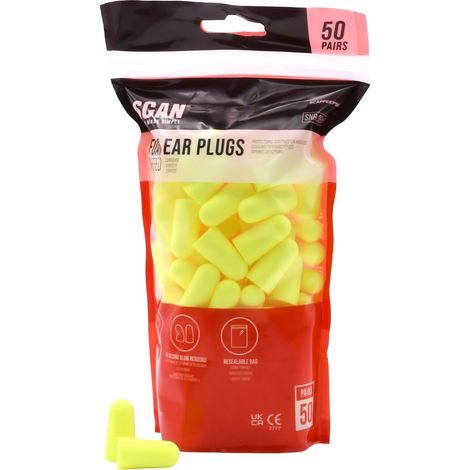 Scan Foam Ear Plugs - 50 Pairs, SNR 38dB, Polymer Foam, Reseal...
