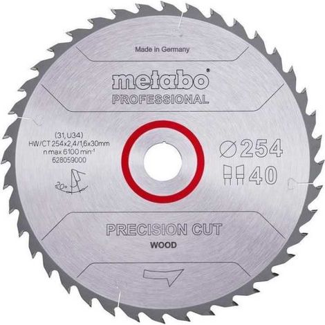 Lame de scie circulaire Pro - METABO - Precision Cut Wood HW/CT 254x30, 40 WZ 20°