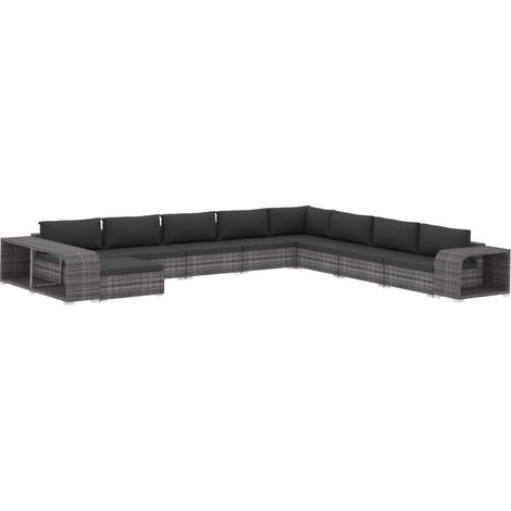 Set Divani da Giardino 11 pz con Cuscini in Polyrattan Grigio vidaXL (1/5)