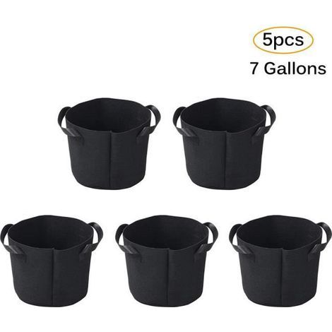 5 Nursery Pots, Fruit Tree Bags, Garden Plants, Breathable Non-Woven Flower Pots for Greenhouse - 7 Gallon (1/4)