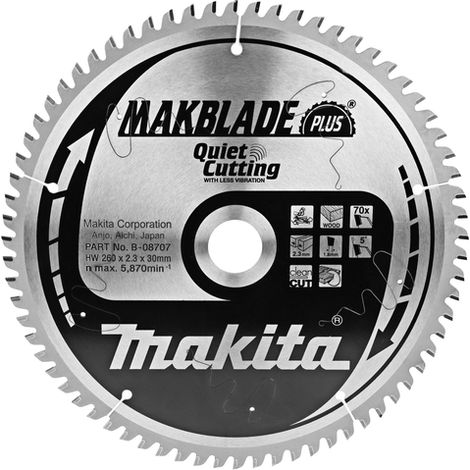 Makita – Lame de scie circulaire 260mm B32530 – Alésage 30mm – 70 dents carbure pour bois – Coupe silencieuse et précise (1/3)