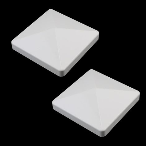Lot de 2 capuchons de poteau blancs - PVC robuste - Style pyramide - Protection contre les intempéries - Pour clôtures de jardin et terrasse - 10,2 x 10,2 cm (1/5)
