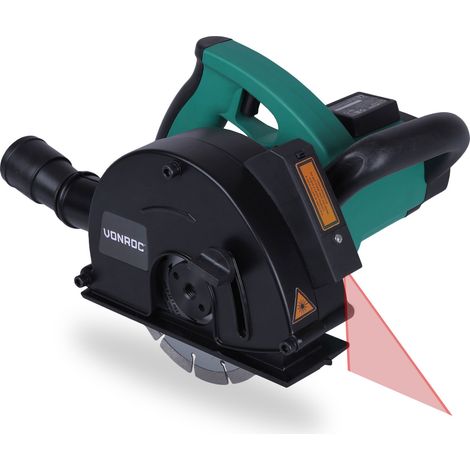 VONROC Scanalatore per tracce muro 1700W, 150mm. Scanalatrice elettrica. Con Guida Laser. Include 2 dischi diamantati e sacca portautensili. Larghezza di taglio regolabile 14/19/29 mm. Con connettore (1/5)