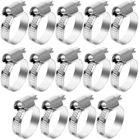 14 Pièces Collier de Serrage Inox（16-27mm）Tuyau Ajustable Acier Inoxydable Collier Serrage Métallique pour la Plomberie, l'Automobile et les Applications Mécaniques Collier Serrage Inox (1/5)