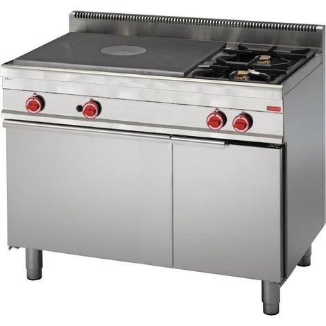 Fourneau plaque coup de feu 2 feux vifs - Four à gaz 5 kw et placard fermé - Gastro M