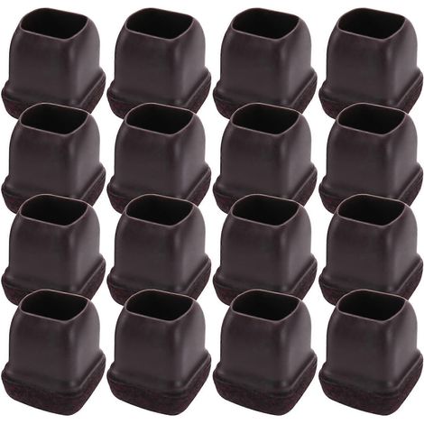 Set mit 16 braunen Silikon-Stuhlbeinschonern, quadratische Spitzen mit Filzbeschichtung, passend für Durchmesser von 1,4 bis 1,9 cm. (1/5)