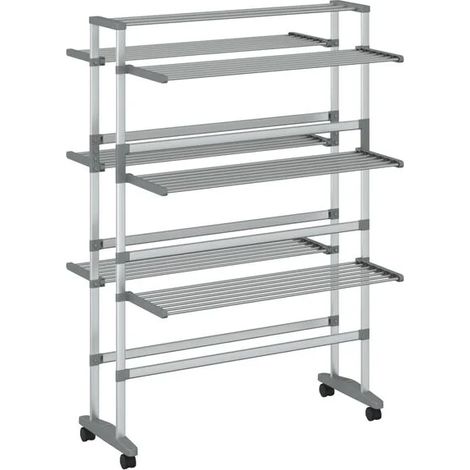 Étendoir à linge à roulettes, dimensions : 89 x 64 x 129 cm, aluminium. (1/5)