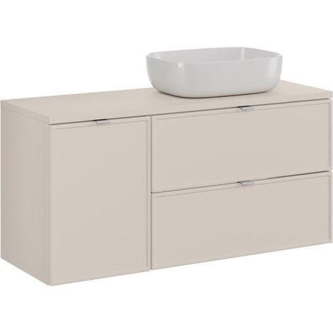 Insieme BRAZZA: mobile sottolavabo con cassetti 120cm con cesto per la biancheria + piano per lavabo + lavabo da appoggio cachemire