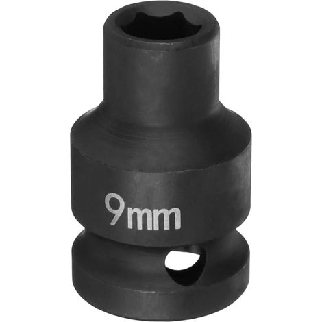 Douille à Choc 6 Points 9mm Douille Métrique 1/2" Entraînement Carré 1.5" (38mm) Long Douilles Hexagonales pour Écrous d'Axe de Broche en Acier Cr-Mo Phosphaté, Noir (1/5)