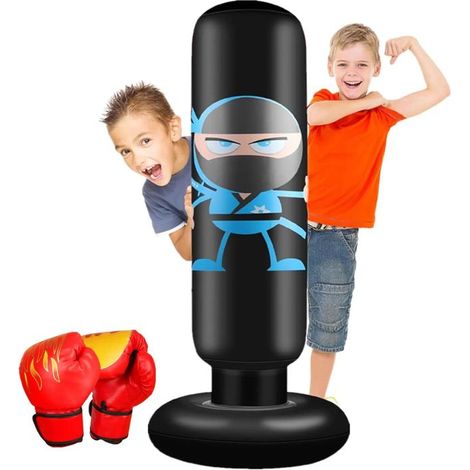 Punching ball enfant 160 cm – Gants, sac frappe – Noir – 5-12 ans – Cadeau sportif