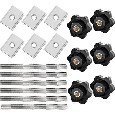 18 Pièces Jeu de Maintien à Action Rapide en Métal Vis de Serrage M8 T-Track Clamp écrou à Poignée étoile avec T-Track Écrou Coulissant et Tiges Filetées pour le Travail du Bois T-Slot (1/5)