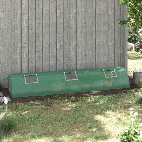 Serre tunnel mini 300 x 80 x 45 cm en PE anti-UV avec 4 fenêtres en mesh, vert HAVRYA (1/5)