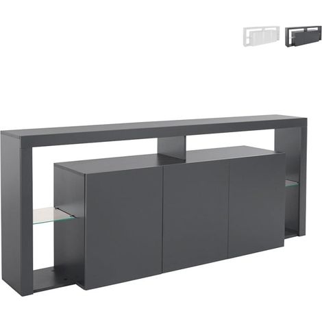 Sideboard 3 Türen 200x40x80cm modernes Bücherregal mit Glasböden Pibrac - Anthrazit