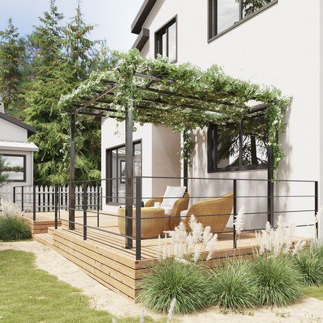 Outsunny Rosenpavillon Pflanzbogen Rosenbogen Rankhilfe Garten Pavillon wetterfest Metall Schwarz 2,97 x 2,95 x 2,3 m