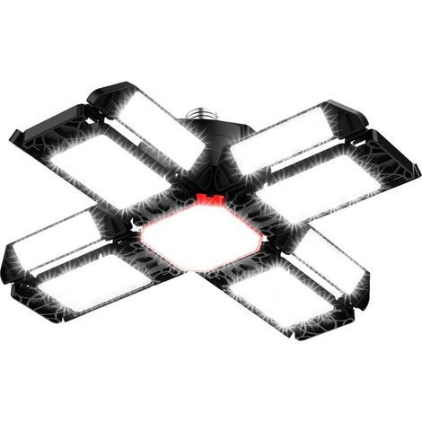 200W LED Lampe d'atelier Eclairage de garage 1 PCS 6500K Plafonnier déformable avec 12 Panneaux Réglables - E26 / E27 Bay lumière pour cave magasin atelier grange entrepôt [Classe énergétique F] (1/4)