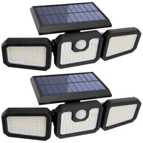 Projecteur solaire extérieur à détecteur de mouvement, trois modes d'éclairage : batterie 2400 mAh, ampoule LED 210, éclairage IP65 à 360°, projecteur de sécurité solaire (ensemble de 2 pièce