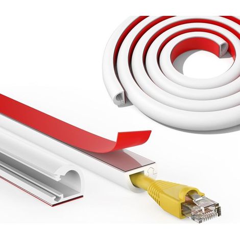 Goulotte de câbles, 1 pièce, organisateur de câbles, 300 cm, fixation murale, autocollante, rangement de câbles, protection de câbles flexible, 1,5 cm de large, 1 cm de haut, 300 cm de long, blanc (1/5)