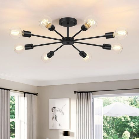 Lustre Sputnik, plafonnier noir E27, plafonnier moderne à 8 têtes, luminaire industriel en métal, lustre vintage (ampoule non incluse) (1/5)