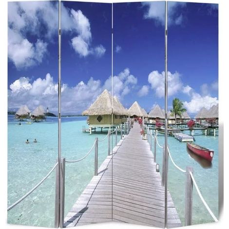Paravent décoratif imprimé 4 volets bois Sea (1/5)