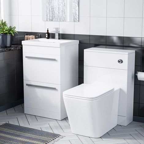 1000mm Basin 2 Drawer Vanity Cabinet and WC Toilet Pan Combo Suite Nanuya (1/5)