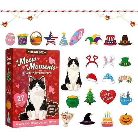 Calendrier de l'Avent en bois pour Noël 27 Ornements Festifs  Blocs en Bois de Calendrier Thème Chat pour arbre, rebord de fenêtre, cheminée, fêtes, maison, bureau à domicile (1/5)