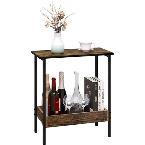 Couchtisch Beistelltisch mit 2 Regalen – Sofa-Konsolentisch mit Stauraum, Eck-Tisch für Wohnzimmer und Schlafzimmer, multifunktional