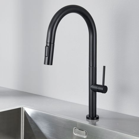 CECIPA MAX Ausziehbare Küchenarmatur Spültischarmatur Küche mit 2 Strahlarten, hohe Auslauf Mischbatterie, Hochdruck Einhebel Wasserhahn für Küche, Schwarz (1/5)