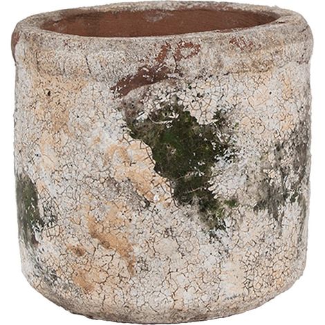Cache-pot décoratif en terre cuite beige vert 12 x 11 cm pour balcon et rebord de fenêtre - PANGIVO