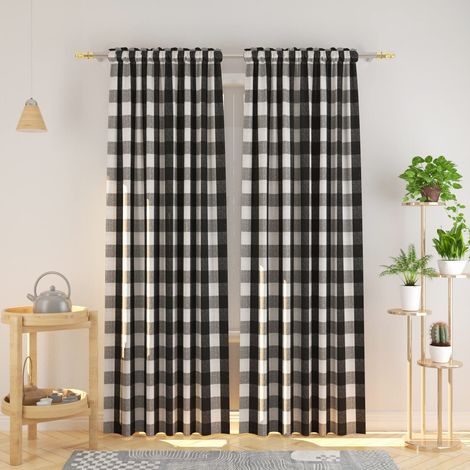 Lot de 2 Rideaux en Coton Noir et Blanc avec Passe-Tringle de 241,3 cm de Long pour Salon, Cuisine, Chambre à Coucher (1/5)