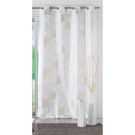 Rideau a oeillets 140 x 260 cm polyester imprime metallise lineor Blanc/or (1/4)